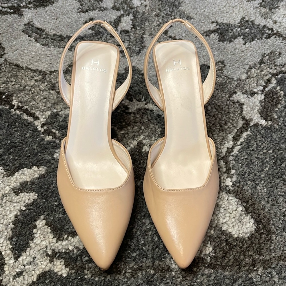 H Halston Tan Slingback Pointed Toe Heels 8.5